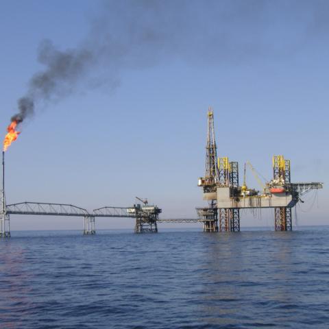 An oil rig in the Iranian area of the Persian Gulf. (Stock Image)