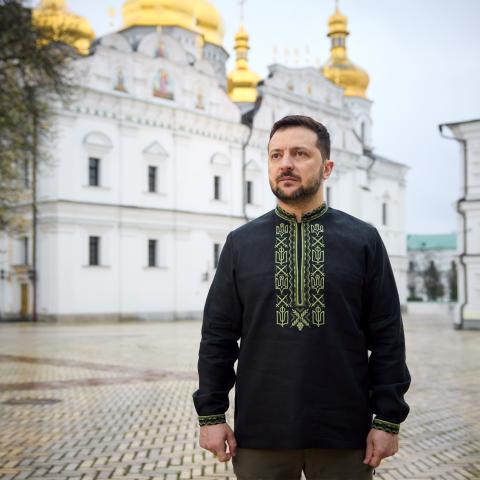 Volodymyr Zelenskyy in Kyiv, Ukraine, on April 17, 2023. (President of Ukraine via Flickr)