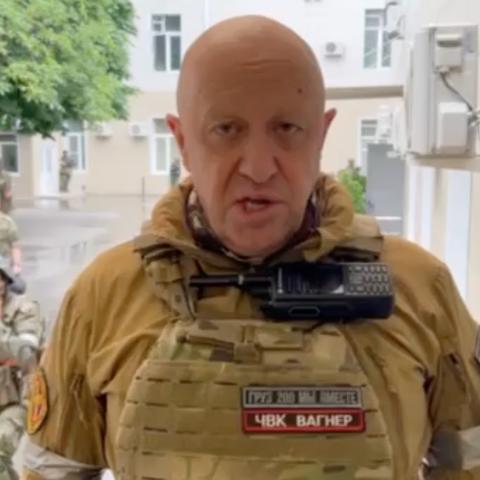 A screen grab captured from a video shows Wagner chief Yevgeny Prigozhin making a speech in Rostov-on-Don, Russia, on June 24, 2023. (Wagner/Anadolu Agency via Getty Images)