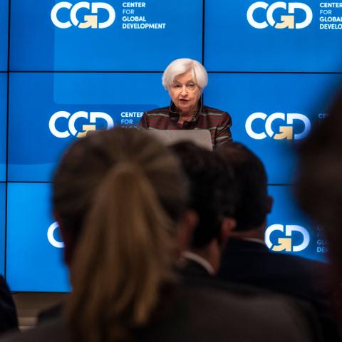Treasury Secretary Janet Yellen delivers remarks on challenges to the global economy at the Center for Global Development in Washington, DC, on October 6, 2022. (Roberto Schmidt/AFP via Getty Images)