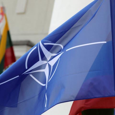The NATO and Lithuanian flags fly in Vilnius, Lithuania, on July 9, 2023. (Petras Malukas/AFP via Getty Images)