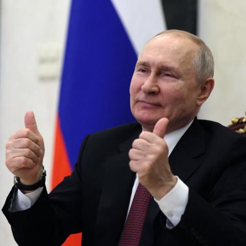 Russian President Vladimir Putin attends the opening ceremony of the new toll section of the M-4 Don highway at the Kremlin in Moscow on June 15, 2023. (Gavriil Grigorov/SPUTNIK/AFP via Getty Images)