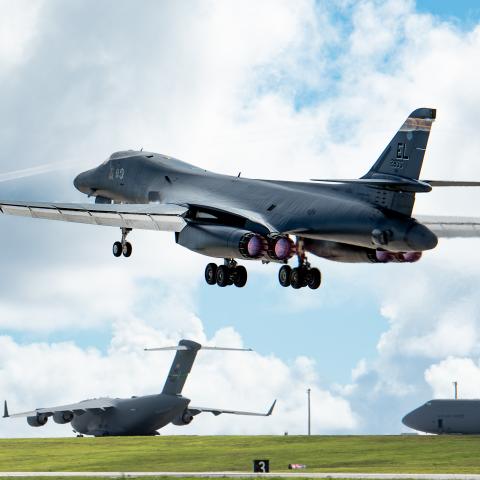 A US Air Force B-1B Lancer assigned to the 37th Expeditionary Bomb Squadron at Ellsworth Air Force Base in South Dakota on November 7, 2022. (Yosselin Campos via DVIDS)