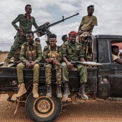 A vehicle with Somali National Army soldiers on patrol on October 17, 2022, near Doolow in  the Gedo region of South West, Somalia. Photo by Giles Clarke/UNOCHA via Getty Images)
