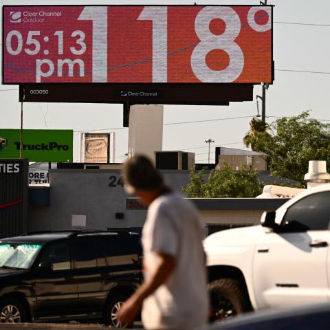 A billboard displays a temperature of 118 degrees Fahrenheit in Phoenix, Arizona, on July 18, 2023. (Patrick T. Fallon/AFP via Getty Images)