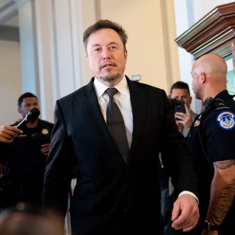 SpaceX, Twitter, and electric car maker Tesla CEO Elon Musk arrives for a US Senate bipartisan Artificial Intelligence Insight Forum at the US Capitol in Washington, DC, on September 13, 2023. (Stefani Reynolds/AFP via Getty Images)