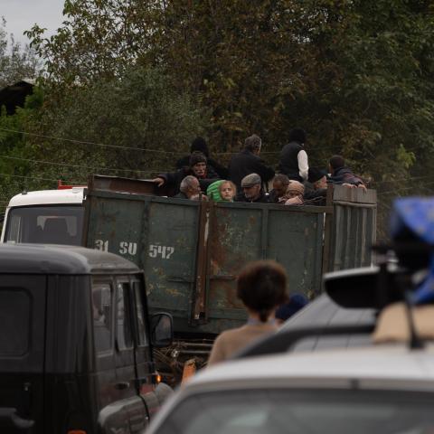 Armenians from Nagorno-Karabakh are evacuated on September 26, 2023, in Kornidzor, Armenia. (Astrig Agopian via Getty Images)