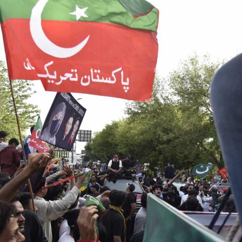 Former Pakistani Prime Minister and Chairman of Pakistan Tehreek-e-Insaf Imran Khan leads a rally to show solidarity with Constitution, Supreme Court, and Chief Justice of Pakistan in Lahore, Pakistan, on May 6, 2023. (Khurram Amin/Anadolu Agency via Getty Images)