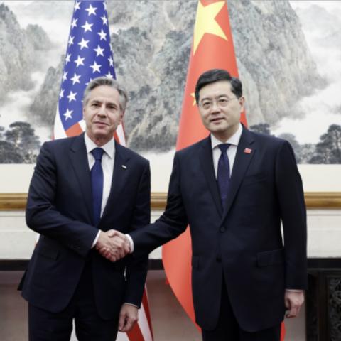 Secretary of State Antony Blinken meets with State Councilor and Foreign Minister of China Qin Gang in Beijing, China, on June 19, 2023. (Foreign Ministry of China/Anadolu Agency via Getty Images)