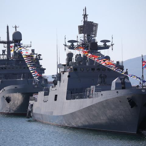 Russia's Black Sea Fleet warships take part in the Navy Day celebrations in the port city of Novorossiysk on July 30, 2023. (Stringer/AFP via Getty Images)
