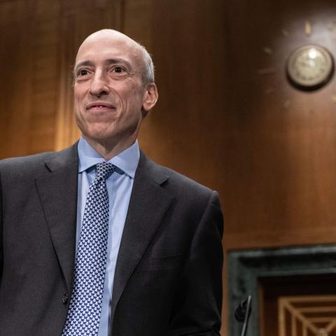 Gary Gensler Chair of the US Securities and Exchange Commission arrives to testify during a Senate Banking, Housing, and Urban Affairs oversight hearing to examine the US Securities and Exchange Commission on Capitol Hill in Washington, DC, on September 12, 2023. (Andrew Caballero-Reynolds/AFP via Getty Images)