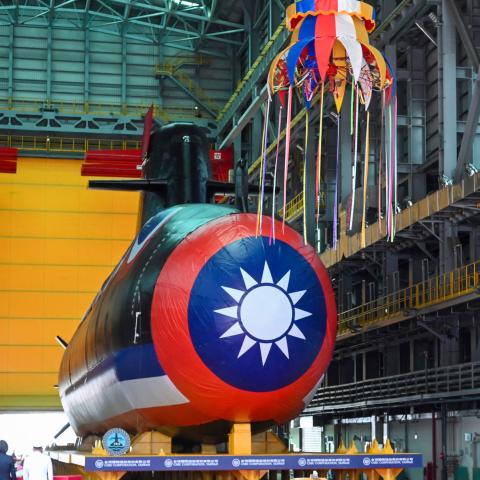 Taiwan's first locally built submarine Narwhal at the Corporation shipbuilding company in Kaohsiung on September 28, 2023. (Sam Yeh/AFP via Getty Images)