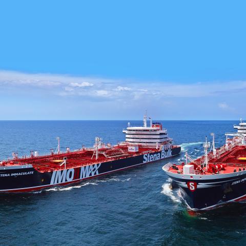The tankers Stena Immaculate and Stena Imperative, which have been reflagged as US registered vessels with US crews. (Courtesy of Crowley Maritime)