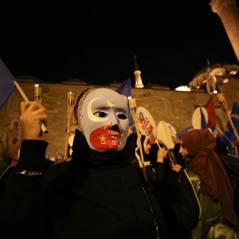 Thousands gather at Fatih Mosque to attend 'silent scream' demonstration against Chinas persecution of Uighurs in Xinjiang, on December 20, 2019 in Istanbul, Turkey. (Muhammed Enes Yildirim/Anadolu Agency via Getty Images)