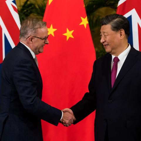 Australian Prime Minister Anthony Albanese meets with China's President  Xi Jinping in Bali, Indonesia, on November 15, 2022. (James Brickwood/Sydney Morning Herald via Getty Images)