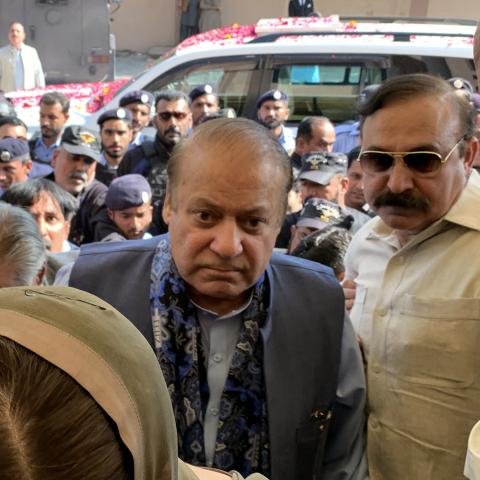 Former Pakistani Prime Minister Nawaz Sharif arrives at court in Islamabad on October 24, 2023. (Aamir Qureshi/AFP via Getty Images)
