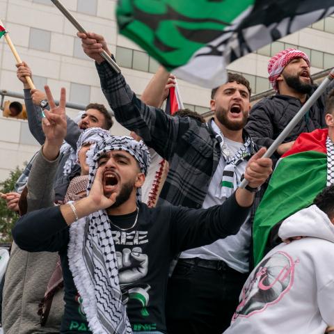 Protesters during a rally in support of Palestinians at the Texas State Capitol in Austin, Texas, on November 12, 2023. (Suzanne Cordeiro/AFP via Getty Images)