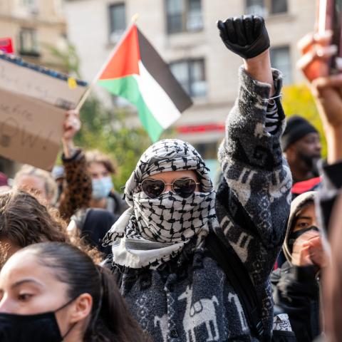 Students participate in a protest in support of Palestine and for free speech outside of the Columbia University campus on November 15, 2023, in New York City. (Spencer Platt via Getty Images)
