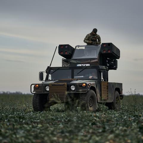 Ukrainian soldiers work on an Avenger AN/TWQ-1 anti-aircraft missile system on November 28, 2023 in Kyiv, Ukraine. The Avenger Air Defense System, designated AN/TWQ-1 under the Joint Electronics Type Designation System, is an American self-propelled surface-to-air missile system. In November 2022, four Avenger air defense systems were included as part of a $400 million military aid package supporting Ukraine during the Russian invasion to defend critical civilian infrastructure. (Photo by Kostya Liberov/ Li