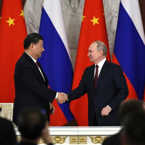 Vladimir Putin and Xi Jinping in Moscow on March 21, 2023. (Presidential Executive Office of Russia, via Wikimedia Commons)