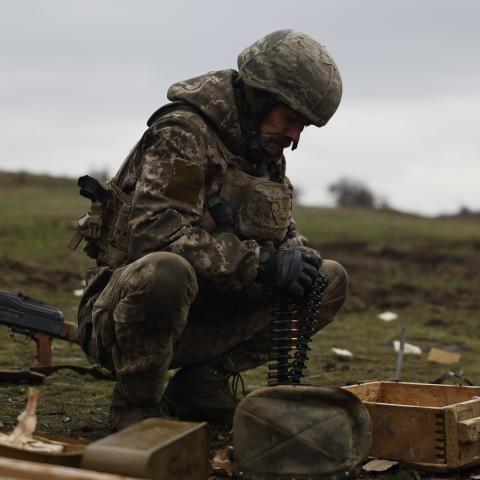 A Ukrainian soldier during a tactical and live-fire exercise on November 30, 2023, in Donetsk Oblast, Ukraine. (Roman Chop/Global Images Ukraine via Getty Images)