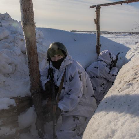 A Ukrainian serviceman takes part in a military training in the Chernihiv region on December 5, 2023. (Roman Pilipey/AFP via Getty Images)