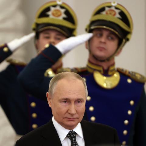 Russian President Vladimir Putin leaves the hall of the Grand Kremlin Palace on December 8, 2023, in Moscow, Russia. (Getty Images)