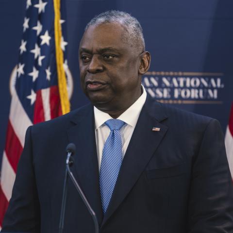 Secretary of Defense Lloyd J. Austin III delivers the keynote address at the 2023 Reagan National Defense Forum at the the Ronald Reagan Presidential Library, Simi Valley, Calif., Dec. 2, 2023. (DoD photo by Chad J. McNeeley)