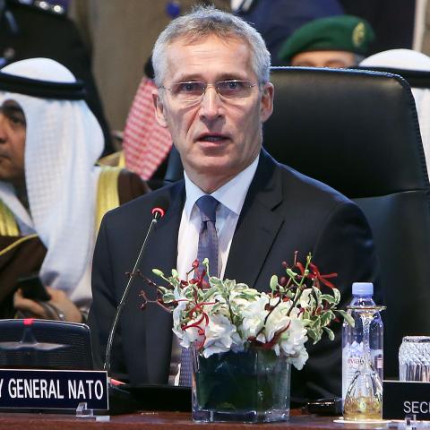 NATO Secretary General Jens Stoltenberg speaks during a meeting that celebrated the fifteenth anniversary of the Istanbul Cooperation Initiative in Kuwait City on December 16, 2019. (Photo by Yasser al-Zayyat/AFP via Getty Images)