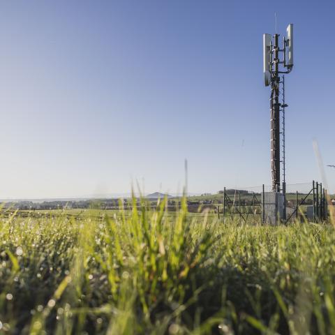 A 5G radio mast is pictured near a village on April 12, 2023 in Koenigshain, Germany. (Photo by Florian Gaertner/Photothek via Getty Images)