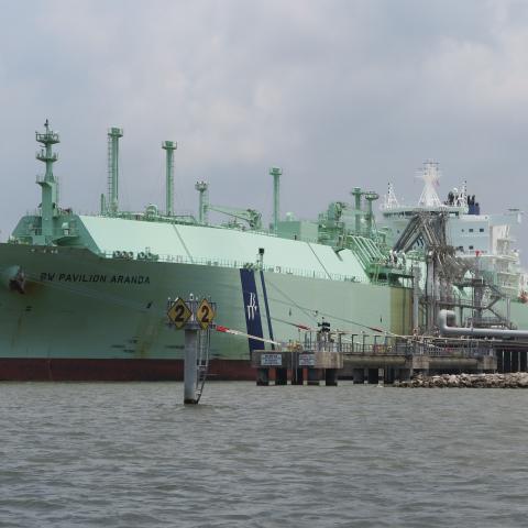  21 June 2023, USA, Sabine Pass: The ship "Pavilion Aranda" on the US Gulf Coast in the border region between Texas and Louisiana around the mouth of Sabine Pass on June 21, 2023. (Julia Naue via Getty Images)