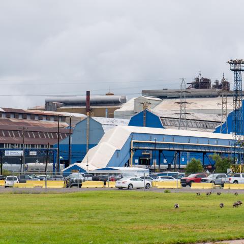 A view of US Steel's Great Lakes Steel Plant during a tour stop with community members and experts supporting a cleaner and more sustainable future for steel and automaking industries on September 12, 2023 in River Rouge, Michigan. (Photo by Aaron J. Thornton/Getty Images for Industrious Labs)
