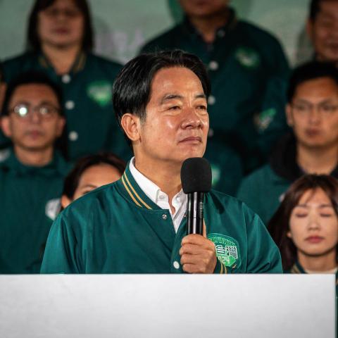 President-elect Lai Ching-te delivers a speech in Taipei, Taiwan, on January 13, 2024. (Alex Chan Tsz Yuk via Getty Images)