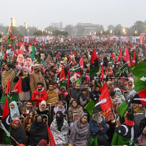 Pakistan People's Party supporters attend an election campaign rally in Lahore on January 21, 2024. (Arif Ali/AFP via Getty Images)