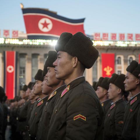 North Korean soldiers attend a mass rally to celebrate the North's declaration in Kim Il-Sung Square in Pyongyang, on December 1, 2017. (Kim Won-Jin/AFP via Getty Images)