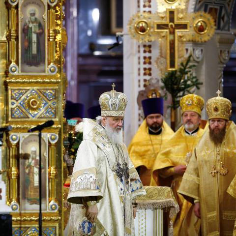 Russian Patriarch Kirill leads a Christmas service in Christ the Saviour cathedral in Moscow, Russia, on January 6, 2018. (Sefa Karacan/Anadolu Agency via Getty Images)