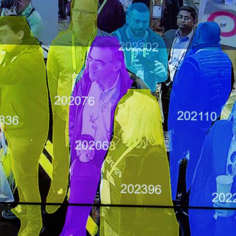 A live demonstration uses artificial intelligence and facial recognition in dense crowd spatial-temporal technology at the Horizon Robotics exhibit at the Las Vegas Convention Center. (David Mcnew/AFP via Getty Images)