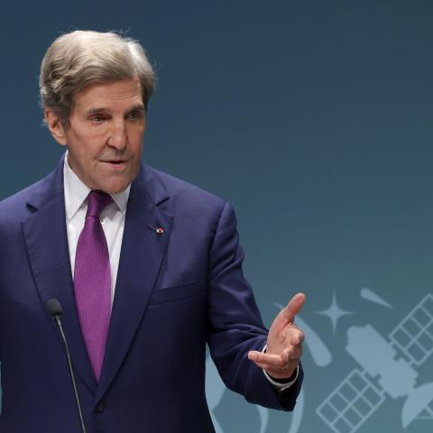 John Kerry speaks during a press conference at the United Nations Climate Change Conference on December 6, 2023. (Sean Gallup via Getty Images)