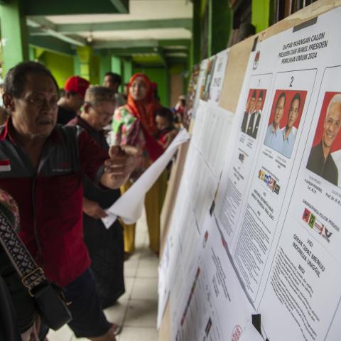 Jakartans are coming and casting their votes at a polling station during the Indonesian general election in Jakarta, Indonesia, on February 14, 2024. (Aditya Irawan/NurPhoto via Getty Images)