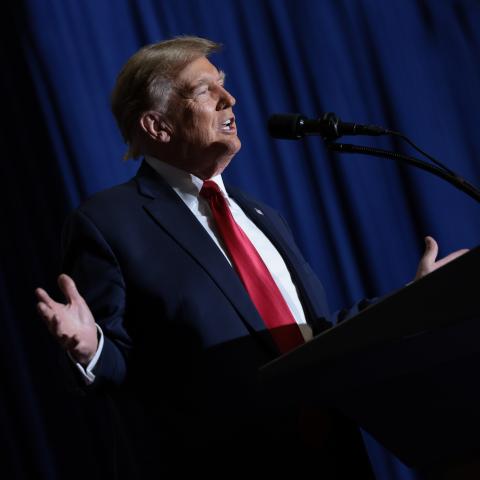 Donald Trump speaks during a rally on February 14, 2024, in South Carolina. (Win McNamee via Getty Images)