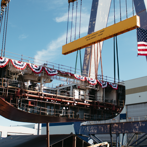 Construction of NSMV Patriot State in Philadelphia. (Courtesy of TOTE Maritime)