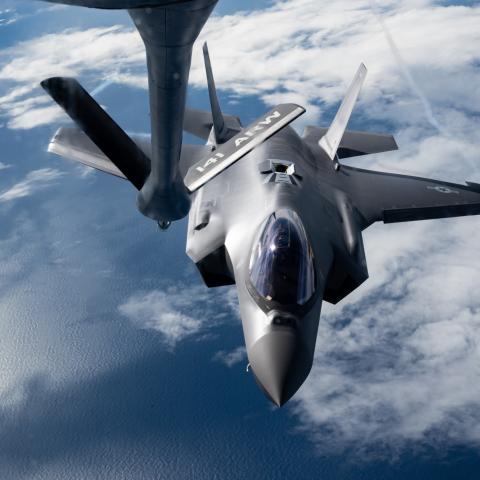 A US Air Force F-35A Lightning II refuels during exercise Mobility Guardian 23 on July 18, 2023, over the Pacific Ocean. (US Air Force photo by Staff Sgt. Christian Sullivan)