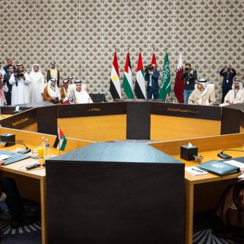  US Secretary of State Antony Blinken meets with several top Arab diplomats in Amman, Jordan, to discuss ongoing developments in the Gaza Strip on November 4, 2023. (Qatar's Ministry of Foreign Affairs/Anadolu via Getty Images)
