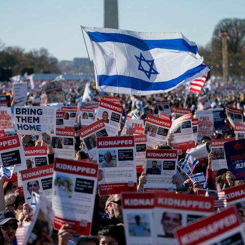 Demonstrators in support of Israel gather to denounce antisemitism and call for the release of Israeli hostages in Washington, DC, on November 14, 2023. (Stefani Reynolds via Getty Images)