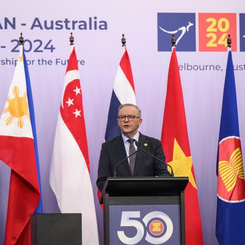 Australian Prime Minister Anthony Albanese speaks during the 2024 ASEAN-Australia Special Summit in Melbourne, Australia, on March 6, 2024. (Photo by George Chan/SOPA Images/LightRocket via Getty Images)