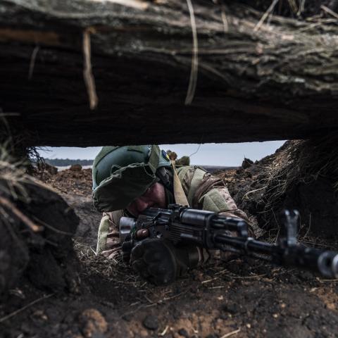 Ukrainian soldiers receive training at an undisclosed location in Donetsk Oblast, Ukraine, on March 6, 2024. (Photo by Jose Colon/Anadolu via Getty Images)