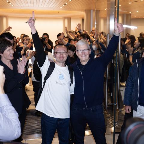 Tim Cook, chief executive officer of Apple, arrives for the opening ceremony of a new Apple store in Shanghai, China, on March 21, 2024. (VCG via Getty Images)