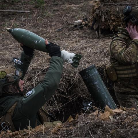A Ukrainian mortar team near Toretsk, Ukraine, on March 26, 2024. (Wolfgang Schwan via Getty Images)