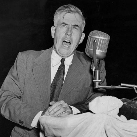 Henry A. Wallace speaking at a meeting of the Political Action Committee at Madison Square Garden on September 11, 1947. (Photo by NY Daily News Archive via Getty Images)
