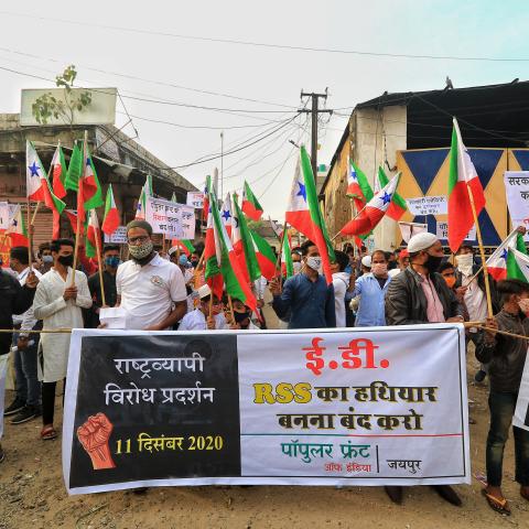 Popular Front of India activists stage a protest in Jaipur, India, on December 11, 2020. (Vishal Bhatnagar via Getty Images)